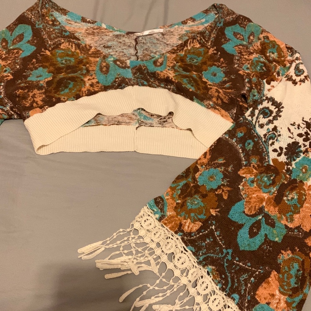 FREE PEOPLE knit floral crop top long sleeve| xs